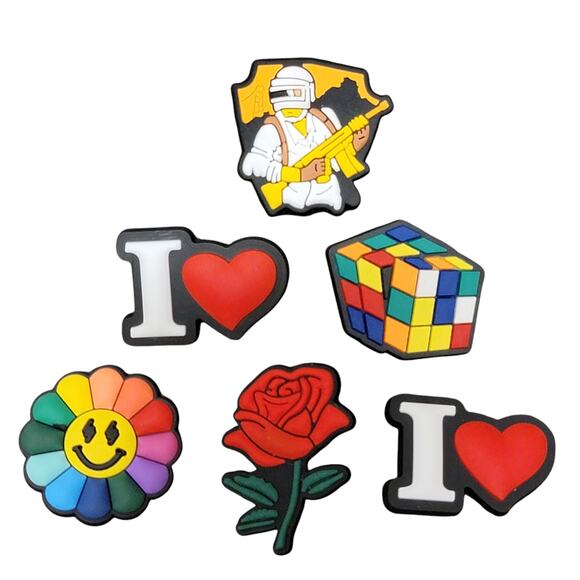 Shoe Charms Lot 14 Pc Food Animals Basketball Rubiks Cube Rose Flower Bundle - Picture 5 of 5